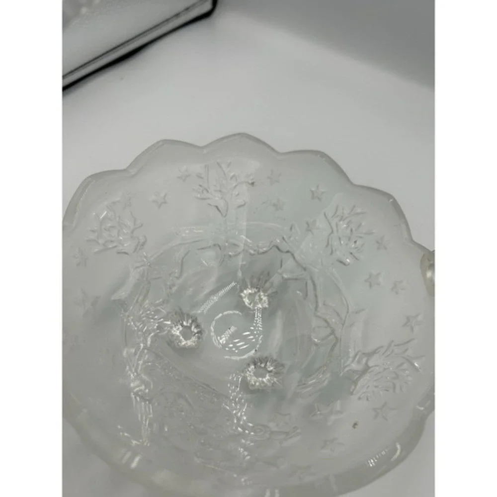MIKASA Frosted Glass Reindeer & Star Footed Basket Holiday Christmas